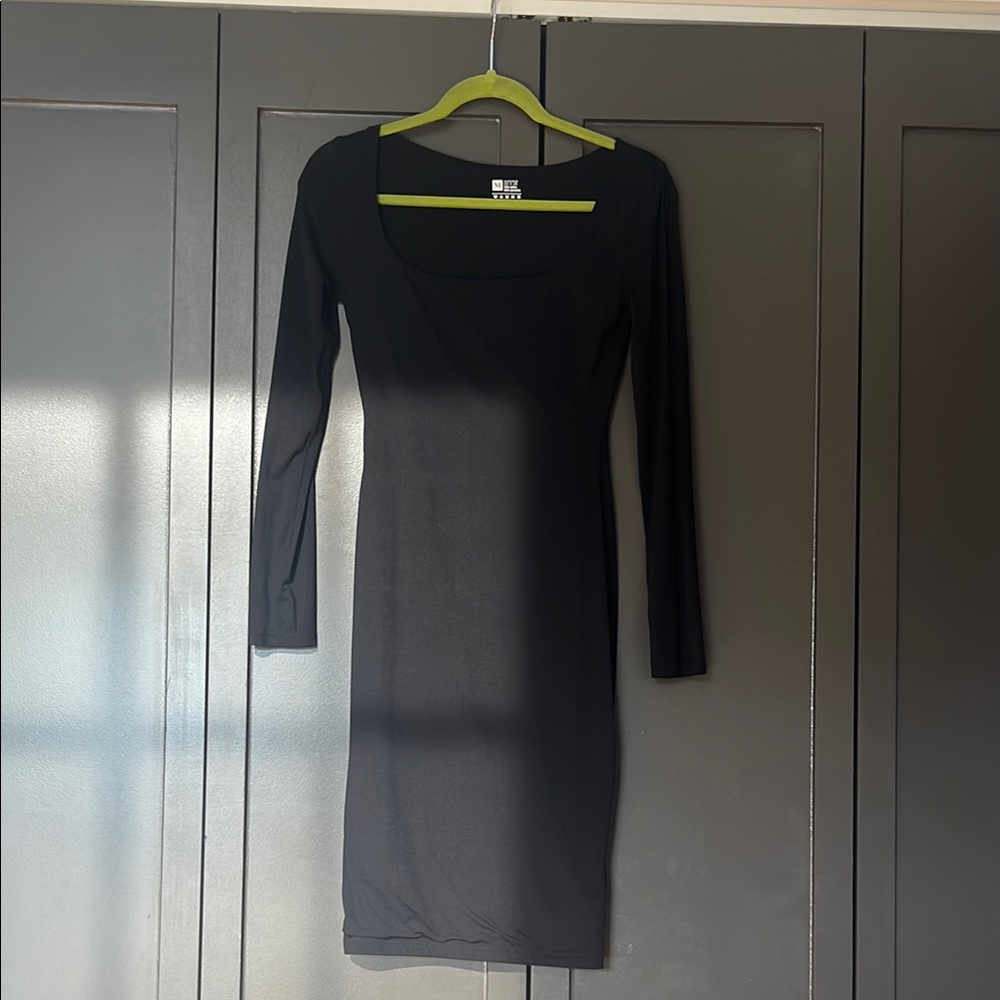 H&M Black Bodycon Dress Square Neck Long Sleeve